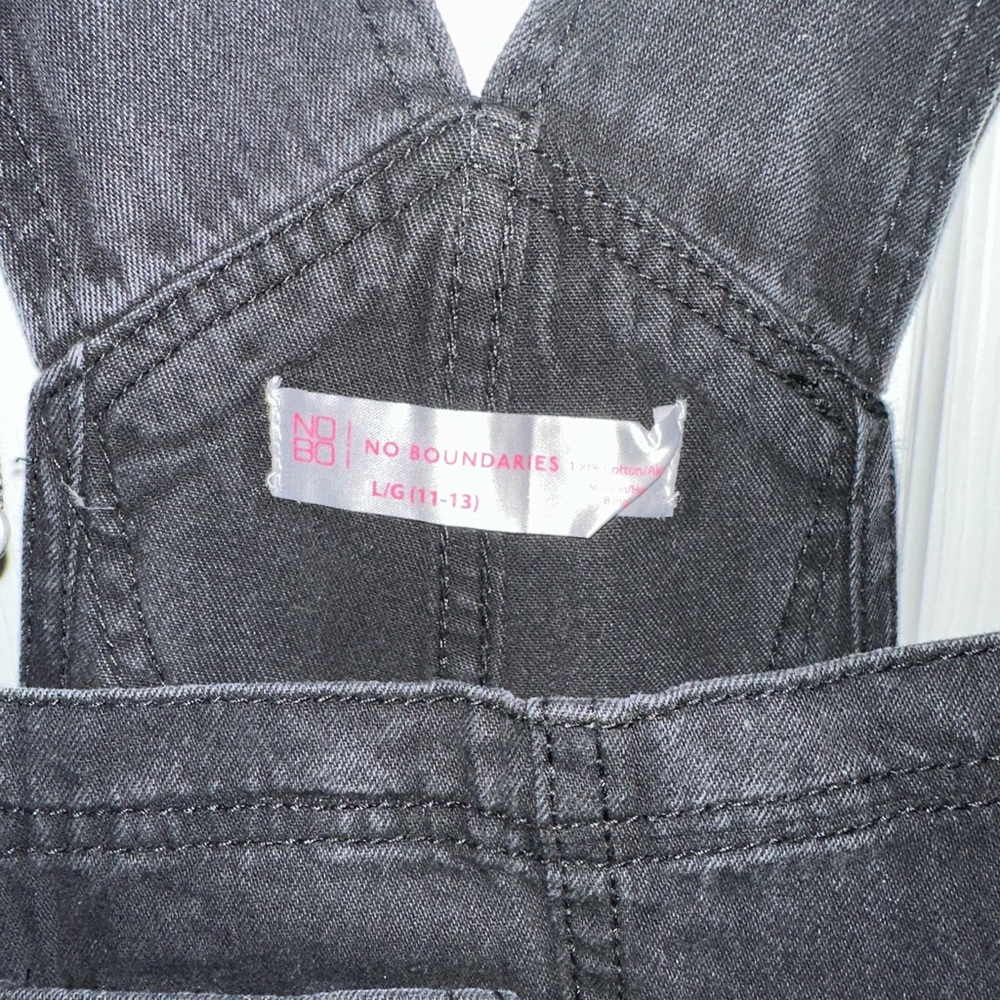 Women’s Black Denim Short Overalls - Size Large - Picture 3 of 5